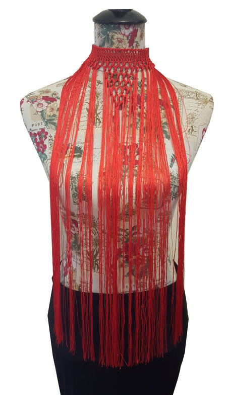 Long Fringe Choker Red - Pure Flamenco