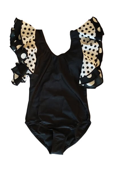 Girl Black white polka dot flamenco leotard